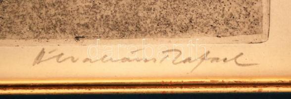 Ábrahám Rafael (1929-): Házak. Rézkarc, üvegezett keretben. Jelzett. 34x25 cm