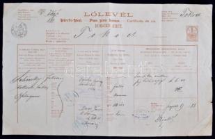 1888 Lólevél 5kr díjjeggyel / Horse document TOKOD KÖZSÉG