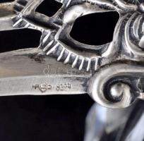 Ezüst (Ag.) hattyús fűszertartó, csiszolt ólomkristály testtel, jelzett (Albo 800), apró csorba az ü...