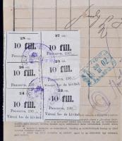 1902 DDSG fuvarlevél 6×10f Pancsova városi bélyegekkel, okmányon eddig ismeretlen / DDSG Bill of lad...