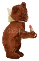 cca 1910 felhúzhatós játékmaci, működik, karton-plüss, apró hibákkal, felhúzó kulccsal, m:23 cm