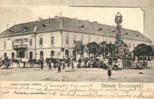 Érsekújvár, Nové Zámky; Arany Oroszlán szálloda, Szentháromság szobor / hotel, monument