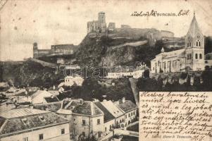 Trencsén, Trencin; látkép, templom, várrom / town-view, church, castle ruins (EK)