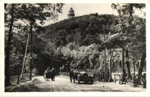 Budapest XII. Svábhegy, kilátótorony a Jánoshegyen, lovakocsi, automobile (EK)