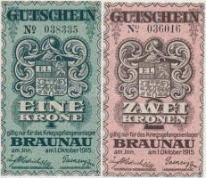 Ausztria / Braunau hadifogolytábor 1915. 1K + 2K T:I,I- Austria / Braunau POW camp 1915. 1 Krone + 2 Kronen C:UNC,AU