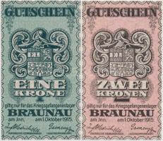 Ausztria / Braunau hadifogolytábor 1915. 1K + 2K T:I,I-
Austria / Braunau POW camp 1915. 1 Krone + ...