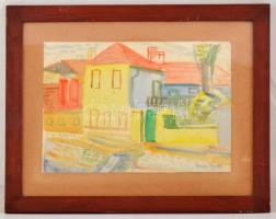 Ilosvai jelzéssel: Házak. Akvarell, papír, üvegezett keretben, 26×37 cm
