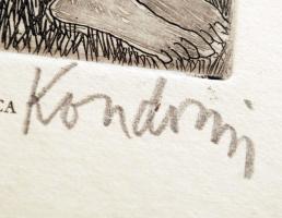 Kondor Lajos (1926-2006): Lány a mezőn '68, rézkarc, papír, jelzett, 13×10 cm