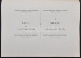 Újpest 1931. "Egyesült Izzólámpa és Villamossági Részvénytársaság" részvénye 100P-ről T:I,...