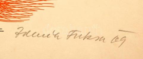 Janiček(?) Fuksa (?-?): Színek és formák, művészi nyomat, papír, jelzett, 85/200, 29×21,5 cm