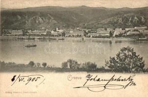 Orsova, látkép, Duna, gőzhajó / town-view, Danube, steamship (EK)