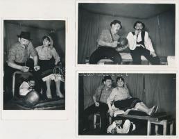 1959. december 31. Tiszavölgyi József (1909-?) pecséttel jelzett vintage fotói egy műkedvelő társulat szilveszteri fellépéséről a BESZKART-nál, 5 db fotó, 9x14 cm