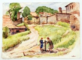 Sostarics Lajos (1896-1968): Óbuda 1949, akvarell, papír, jelzett, 21×29 cm