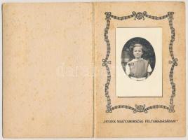 cca 1925 Anyák napjára készült gyermekfotó díszes kartonra ragasztva, irredenta felirattal, 9x6 cm, ...