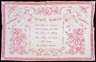 Vegyes konyhai textil tétel, 5db, benne 4db hímzett, különböző méretben és minőségben, benne kefetar...