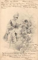 6 db RÉGI motívum képeslap, hölgyek, 1 lithoval / 6 old motive postcards, ladies, with 1 litho