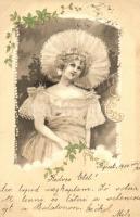 6 db RÉGI motívum képeslap, hölgyek, 2 lithoval / 6 old motive postcards, ladies, with 2 lithos