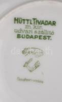 Hüttl Tivadar hiányos teás készlet, kézzel festett, jelzett (Epiag), egyik csészealjon hajszálrepedé...