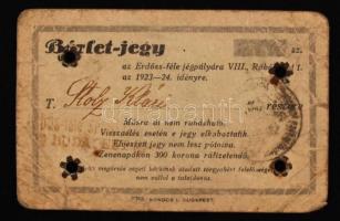 1923 Erdőss-féle jégpálya bérletjegy fotóval, kissé viseltes állapotban, 11x7cm