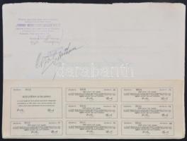 Budapest 1933. "Első Magyar Általános Biztosító Társaság" részvénye 100P-ről, szelvényekke...