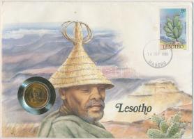 Lesotho 1979. 5l érme bélyeges borítékon, német nyelvű ismertetővel T:1 Lesotho 1979. 5 Lisente coin in letter with stamp, with information card in German language C:UNC