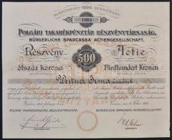 Versecz 1917. "Polgári Takarékpénztár Részvénytársaság" részvénye 500K-ról T:III