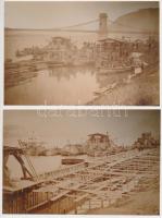 cca 1880 Budapest, a budai alsó rakpart kiépítésének időszakában készült 3 db vintage fotó mai, modern másolata, 11x17 cm