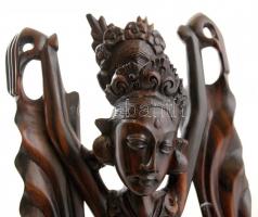 Ázsiai istennő, díszesen faragott, fából készült szobor, jelzés nélkül, m: 47 cm