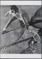 cca 1935 Teniszparti, Szabó Lajos újpesti fotográfus vintage fotóművészeti alkotásáról készült modern műtárgymásolat, 15x13 cm