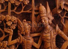 Ázsiai táncosok, gazdagon díszített faragás, jelzett, 50×22,5×4,5 cm