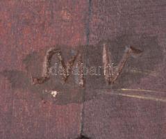 Maksymets Viktor: Ovális neobarokk képkeret, pácolt hársfa, jelzett, belső méret: 27,5×17 cm, külső ...