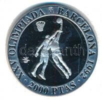 Spanyolország 1990. 2000P Ag "1992 Olimpia - Kosárlabda" eredeti fa díszdobozban, tanúsítv...