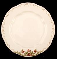 6 darabos Zsolnay virágmintás tányér készlet, kézzel festett, jelzett, apró kopásnyomokkal, d: 25 cm...