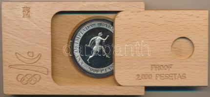 Spanyolország 1990. 2000P Ag "1992 Olimpia - Görög futó" eredeti fa díszdobozban, tanúsítv...