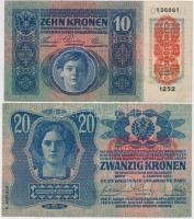 1912. 100K + 1913. 20K + 1914. 50K + 1915. 10K mindegyik piros "Deutschösterreich" felülbé...