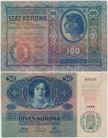 1912. 100K + 1913. 20K + 1914. 50K + 1915. 10K mindegyik piros "Deutschösterreich" felülbé...