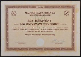 Budapest 1943. "Magyar Bauxitbánya Részvénytársaság" részvénye 100P-ről teljes szelvényívvel T:I- fo.