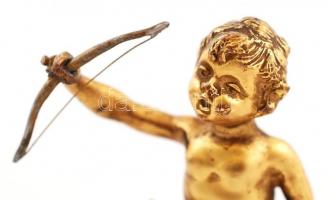 Ámor, asztali bronz szobrocska, fa talapzaton, m: 8 cm