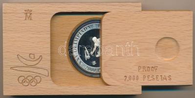 Spanyolország 1991. 2000P Ag "1992 Olimpia - Bowling" eredeti fa díszdobozban, tanúsítvánn...