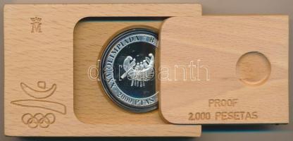 Spanyolország 1990. 2000P Ag "1992 Olimpia - Ókori hajó" eredeti fa díszdobozban, tanúsítv...