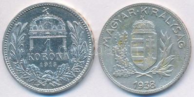 1915KB 1K Ag "Ferenc József" + 1938. 1P Ag T:2