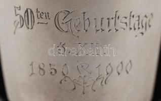 1900 Ezüst (Ag.) születésnapi ajándék pohár, monogrammal, német felirattal, jelzett, d: 7 cm, nettó ...