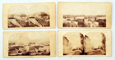cca 1860 4 db panorámafotó érdekes városképekkel. Budai vár, Karácsonyi palota... Összesen 4 db. / cca 1860 Vintage panorama photos of Buda