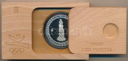 Spanyolország 1990. 2000P Ag "1992 Olimpia - Ember piramis" eredeti fa díszdobozban T:PP 
...