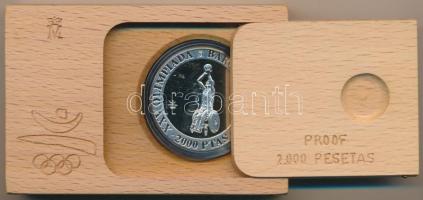 Spanyolország 1992. 2000P Ag "1992 Olimpia - Kerekesszékes kosárlabda" eredeti fa díszdobo...