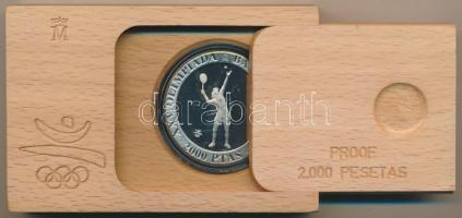 Spanyolország 1991. 2000P Ag "1992 Olimpia - Tenisz" eredeti fa díszdobozban, tanúsítvánny...