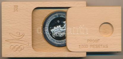 Spanyolország 1992. 2000P Ag "1992 Olimpia - Szekérverseny" eredeti fa díszdobozban, tanús...