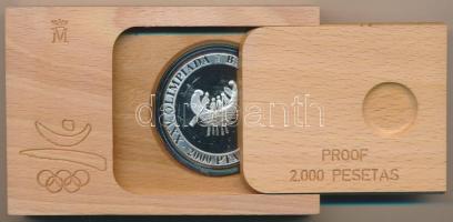Spanyolország 1990. 2000P Ag "1992 Olimpia - Ókori hajó" eredeti fa díszdobozban T:PP 
Sp...