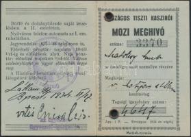 1934 Bp., Az Országos Tiszti Kaszinó által kiadott fényképes mozi meghívó