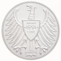 Németország 1991. "40 éves az 5 Márka" 1 uncia Ag utánveret  laminált fóliatokban T:1 Germany 1991. "40th Anniversary of 5 Mark" 1 ounce Ag restrike commemorative coin in laminated foil packing C:UNC